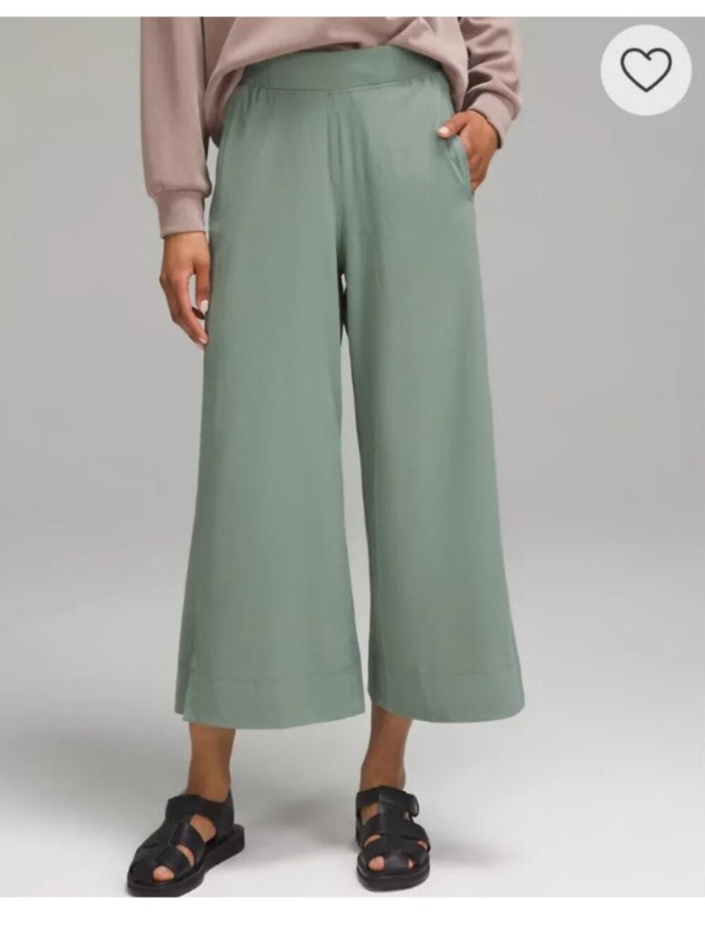 Stretch Woven High-Rise Wide-Leg Cropped Pant, Grey Eucalyptus / Size M